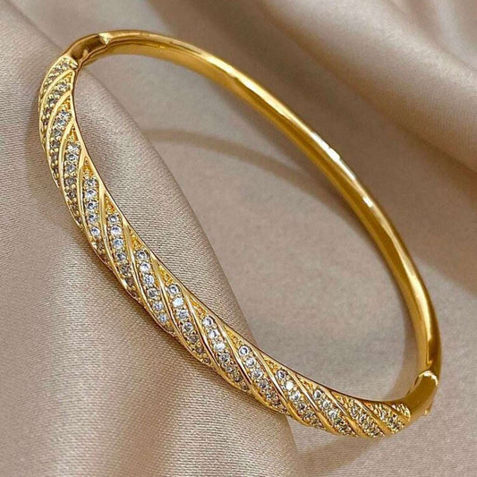 Copper Luxe Elegant Zircon Bangle | 18K Gold Plated Stainless Steel