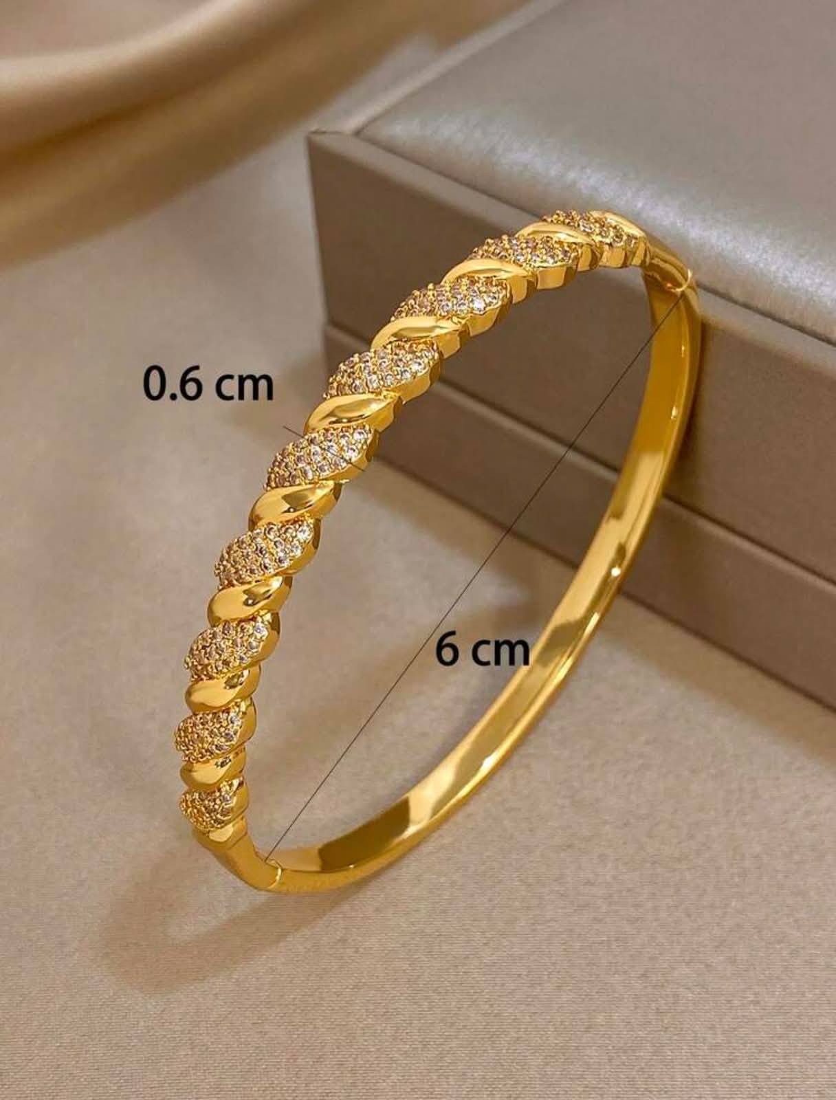 18k Elegant Luxury Zirconia Bracelet Golden Twisted Open Bangle Bracelet For Women Stackable | Gold Plated Stainless Steel Bracelet