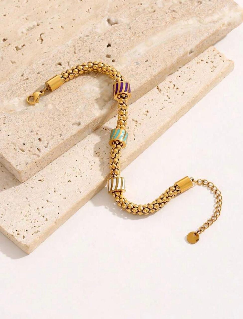 Women's Stainless Steel Bracelet With European-Style Geometric Elements In Colorful Enamel