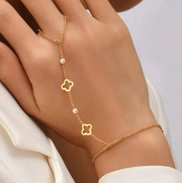 1pc Beaded Decorative Chain Ring Bracelet Fashionable Powder Leaf cover Pendant Bracelet