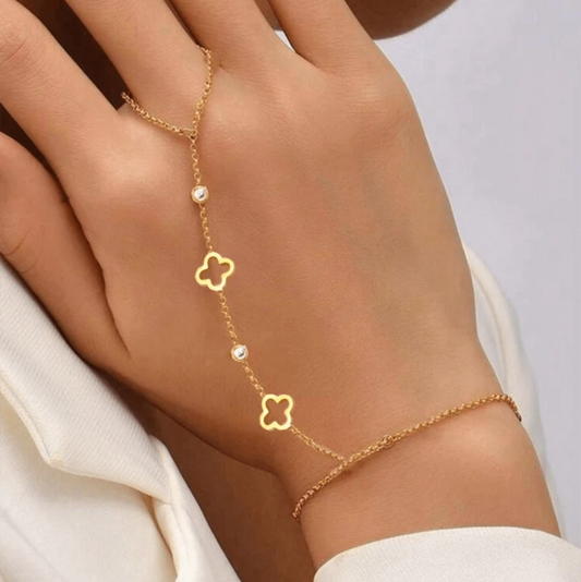 1pc Beaded Decorative Chain Ring Bracelet Fashionable Powder Leaf cover Pendant Bracelet