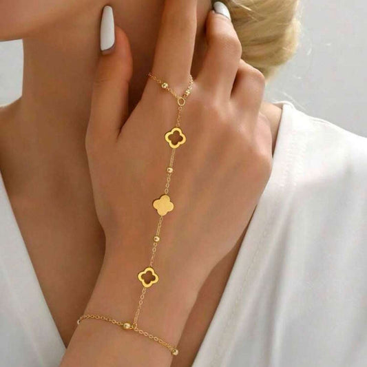 1pc Beaded Decorative Chain Ring Bracelet Fashionable Powder Leaf cover Pendant Bracelet