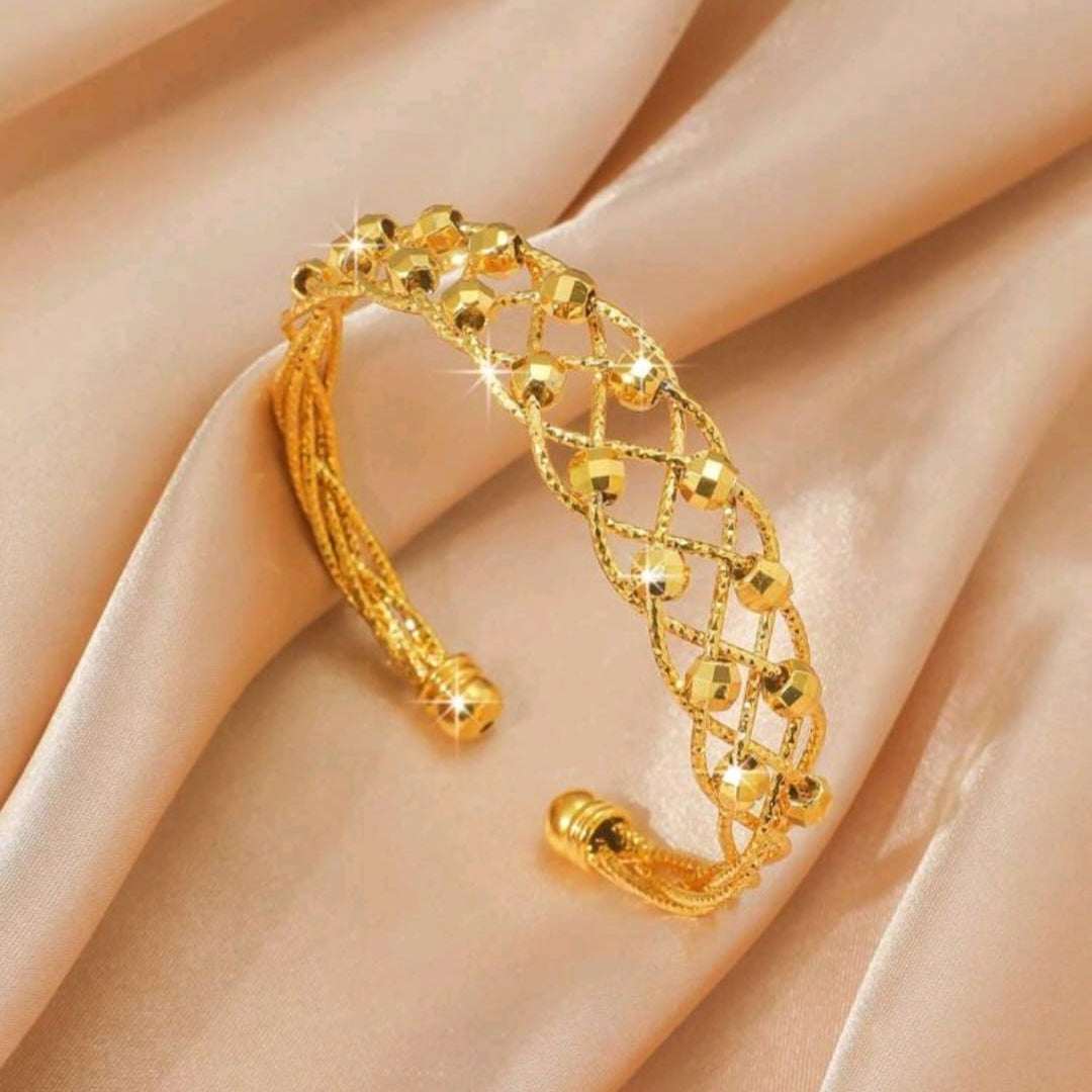 Minimalist Dubai Style Gold-Plated Mesh Bead Bracelet