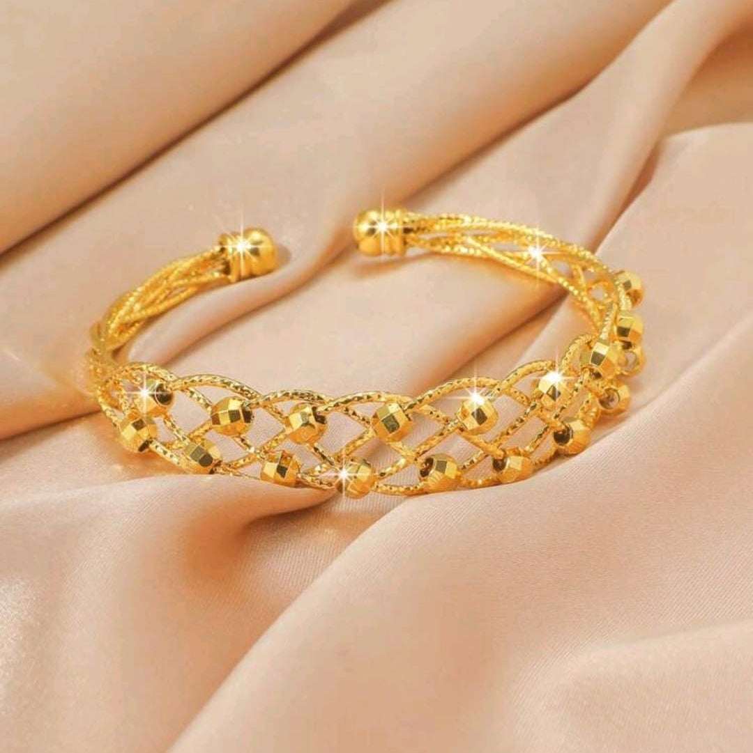 Minimalist Dubai Style Gold-Plated Mesh Bead Bracelet