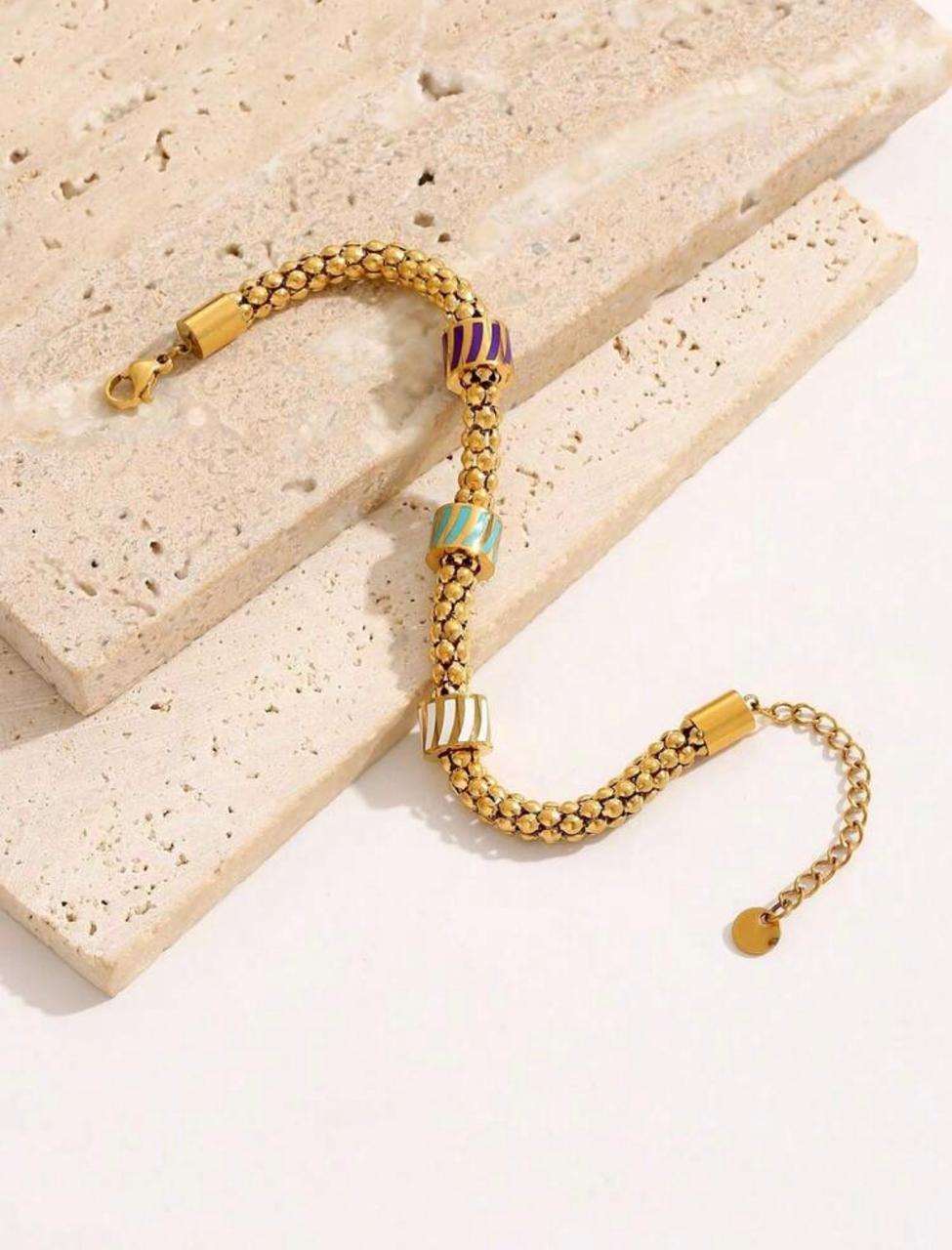 Women's Stainless Steel Bracelet With European-Style Geometric Elements In Colorful Enamel