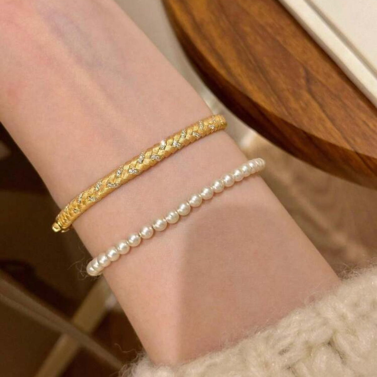 1Pc Wheat Ear Braided Bracelet | 18K Gold Plated Stainless Steel