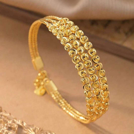 Fashionable Multi-Coil Beaded Bracelet With Wavy Pattern | 18k Gold Plated
