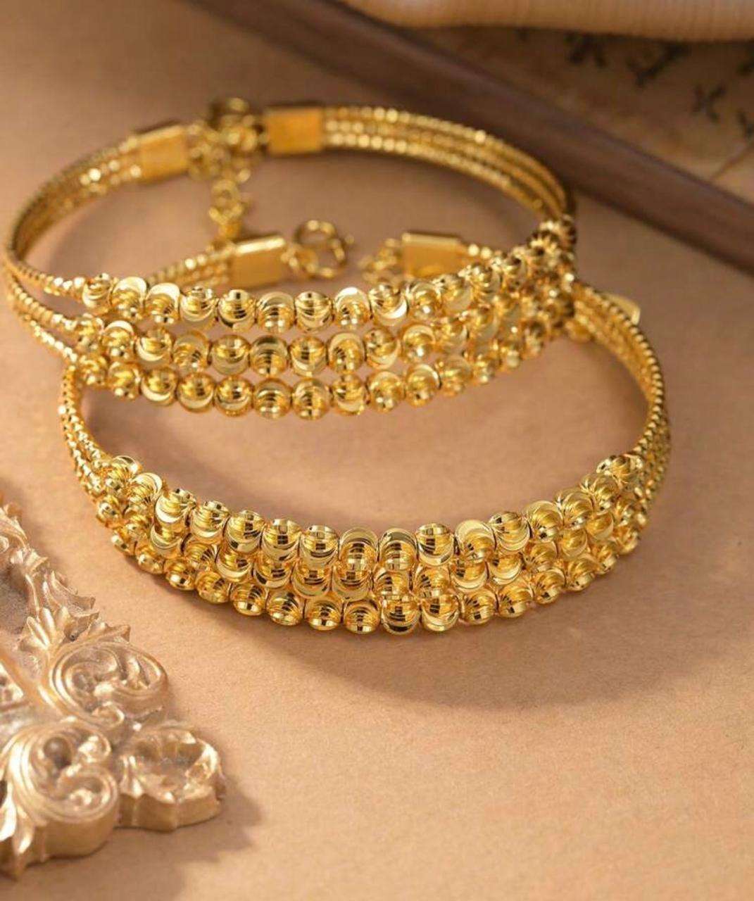 Fashionable Multi-Coil Beaded Bracelet With Wavy Pattern | 18k Gold Plated
