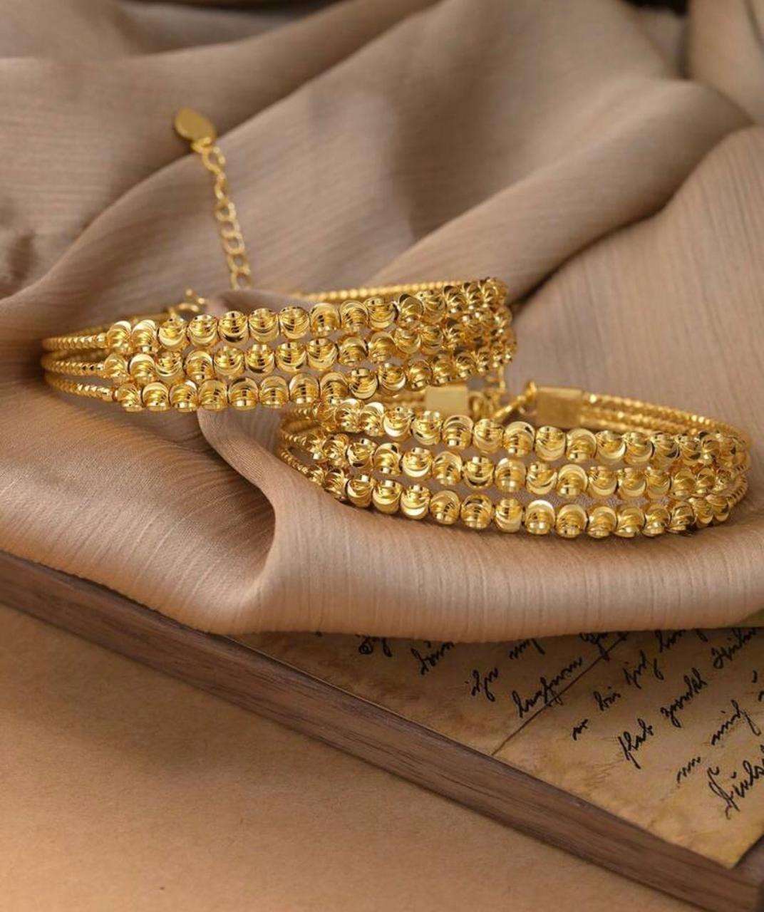 Fashionable Multi-Coil Beaded Bracelet With Wavy Pattern | 18k Gold Plated