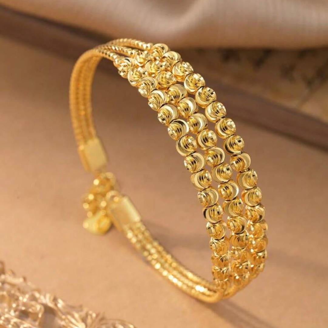 Fashionable Multi-Coil Beaded Bracelet With Wavy Pattern | 18k Gold Plated