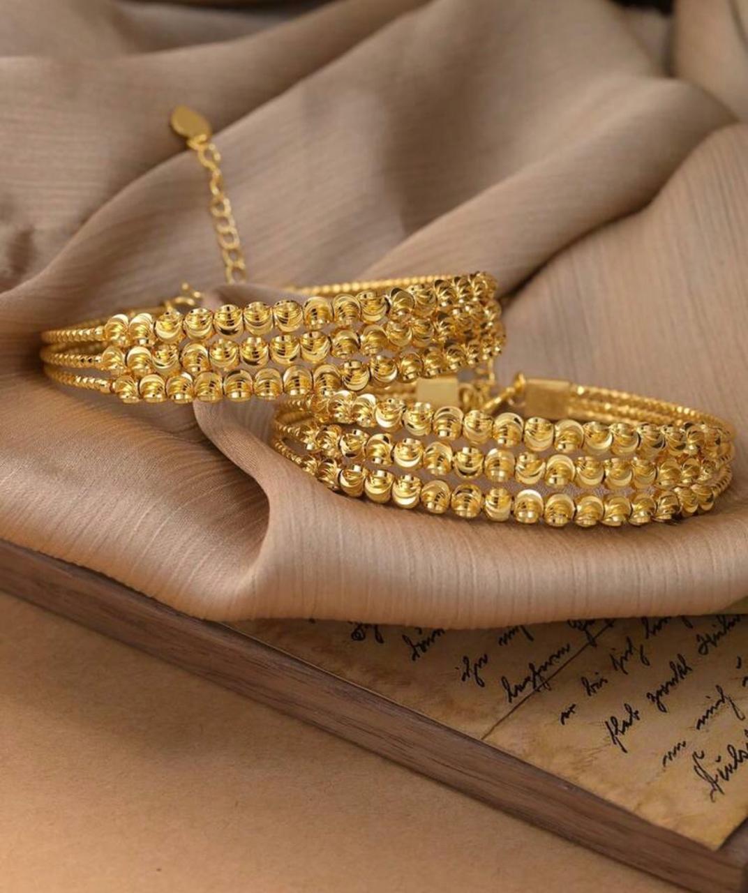 Fashionable Multi-Coil Beaded Bracelet With Wavy Pattern | 18k Gold Plated
