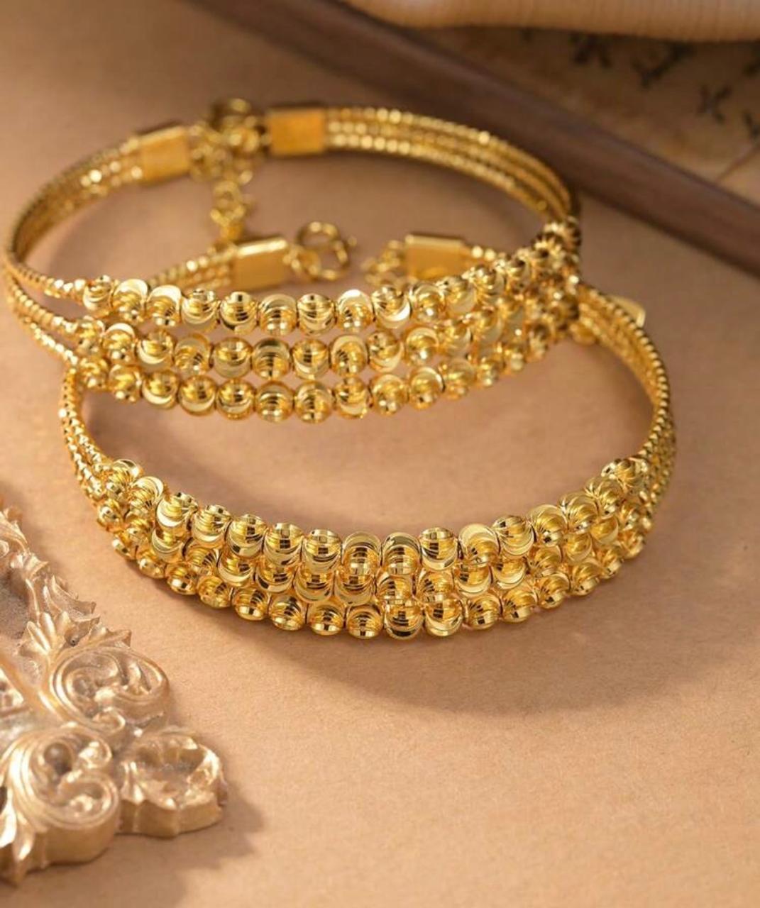 Fashionable Multi-Coil Beaded Bracelet With Wavy Pattern | 18k Gold Plated