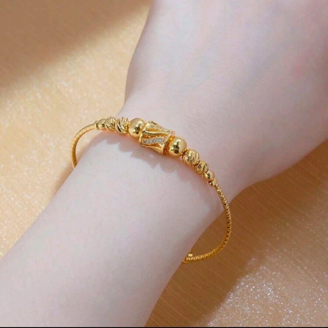 Round Sphere African Arabic Gold Women's Bracelet Jewelry Set With Cubic Zirconia Bracelet
