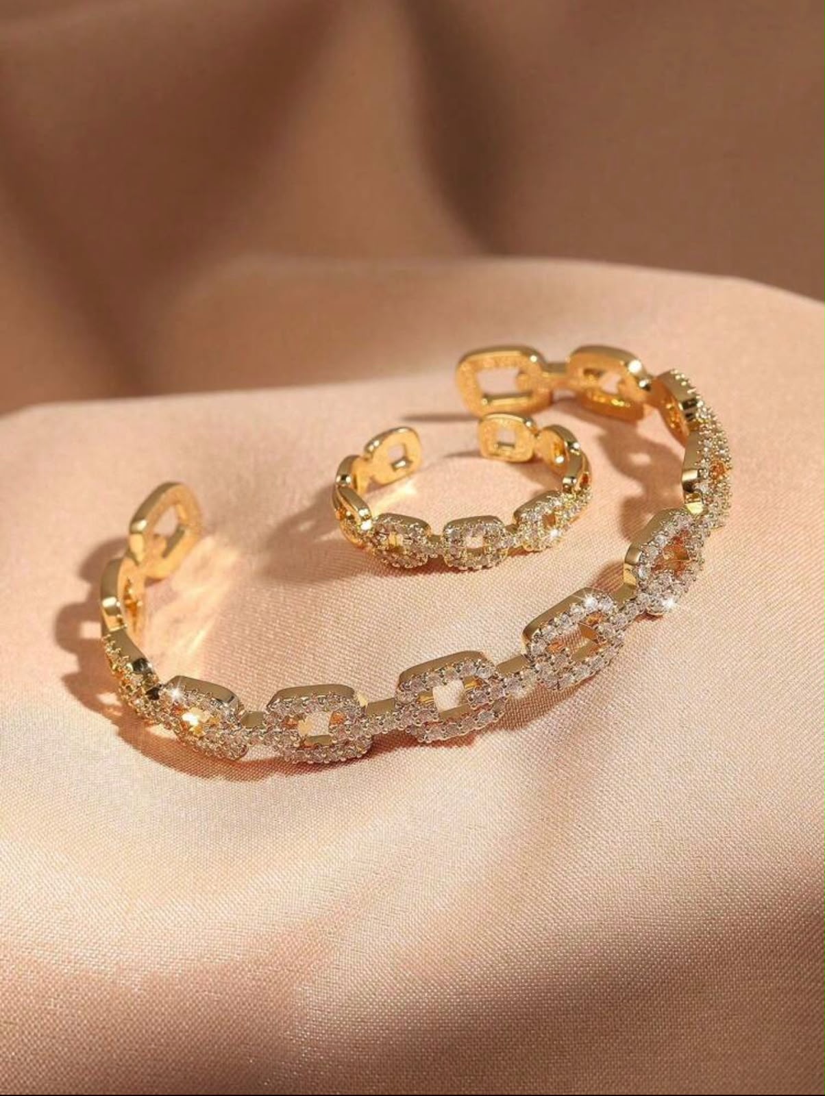 Rakol 2pcs Fashion Asymmetrical Cubic Zirconia Decor Ring & Bracelet Set