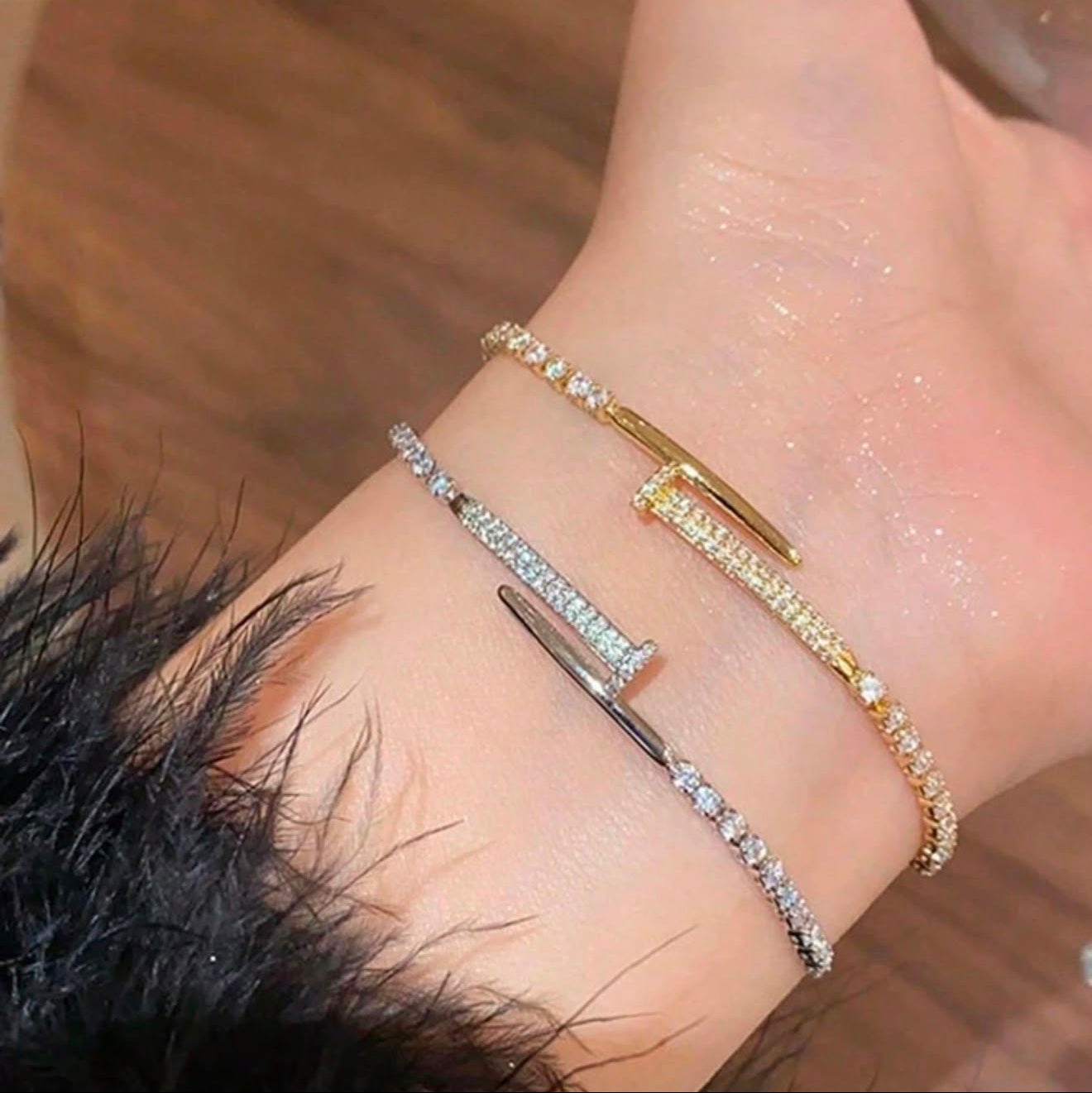 1PC Zirconia Nail Bracelet Commuter Versatile Hand Jewelry Simple High-End Geometric Adjustable Bracelet