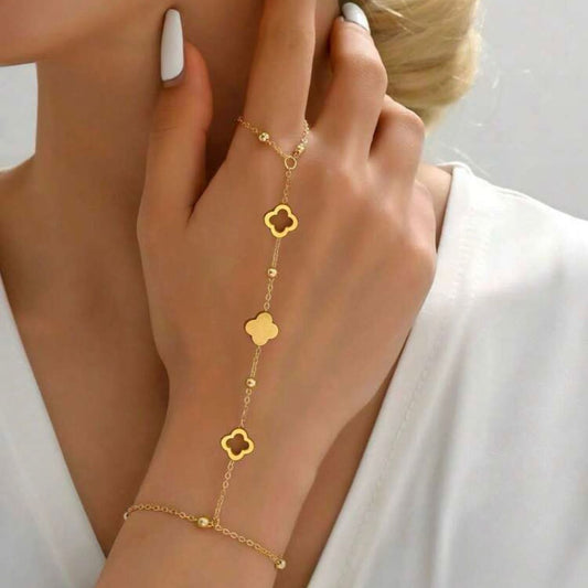 1pc Beaded Decorative Chain Ring Bracelet Fashionable Powder Leaf cover Pendant Bracelet