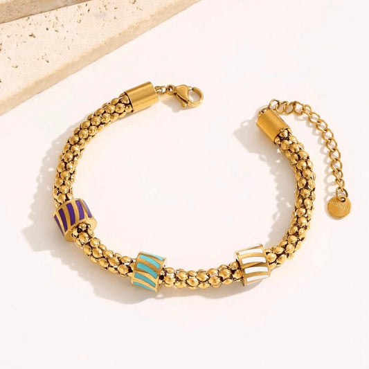 Women's Stainless Steel Bracelet With European-Style Geometric Elements In Colorful Enamel