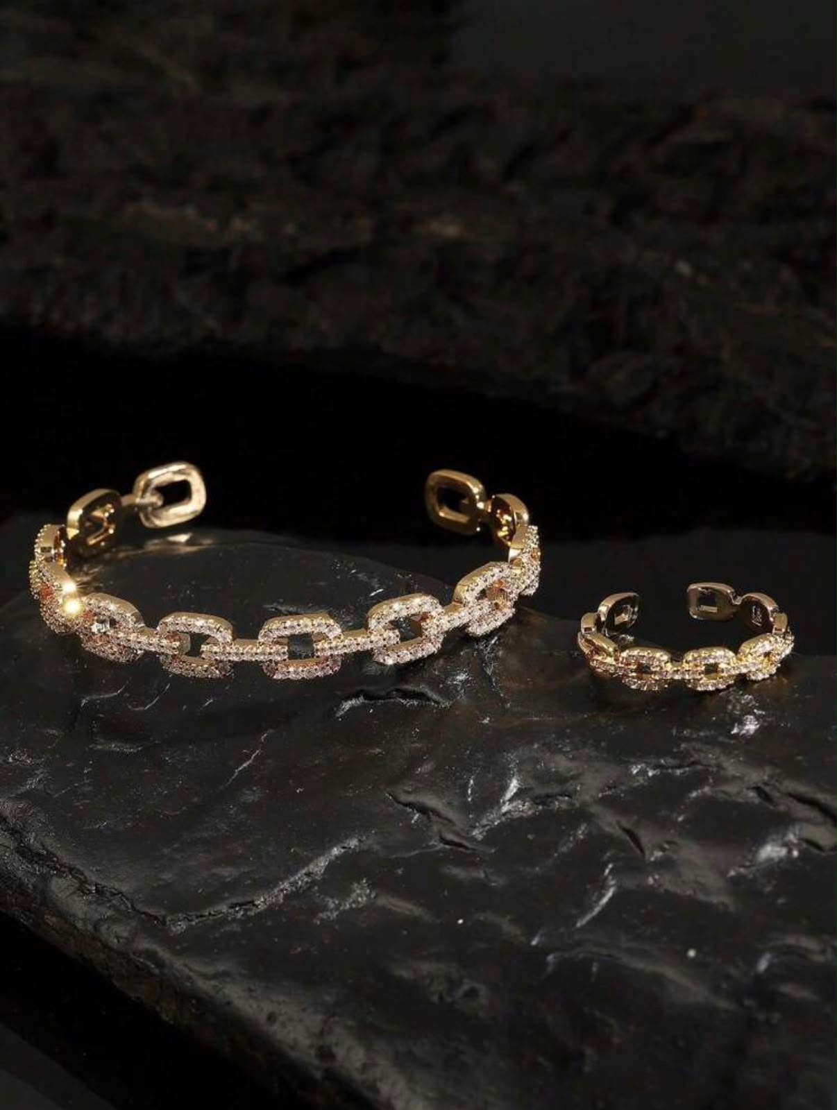 Rakol 2pcs Fashion Asymmetrical Cubic Zirconia Decor Ring & Bracelet Set