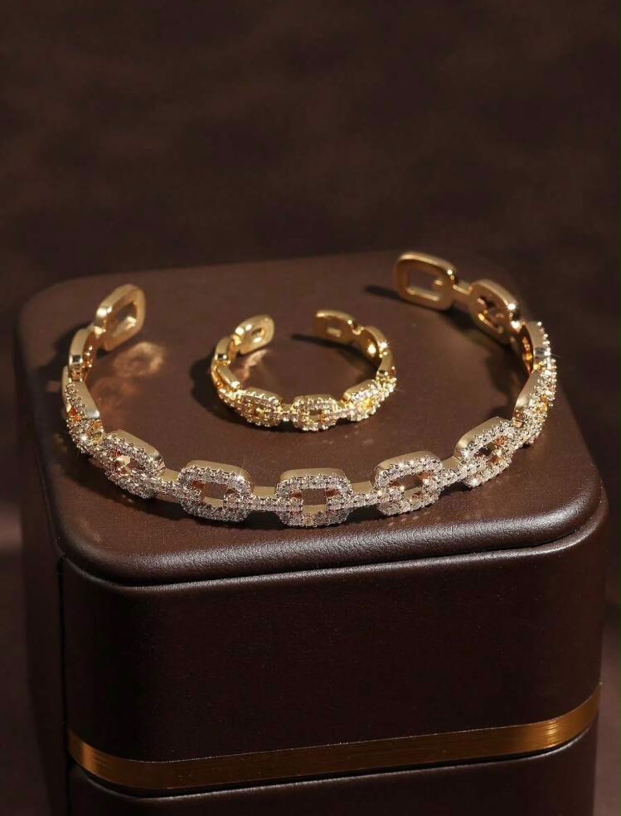 Rakol 2pcs Fashion Asymmetrical Cubic Zirconia Decor Ring & Bracelet Set