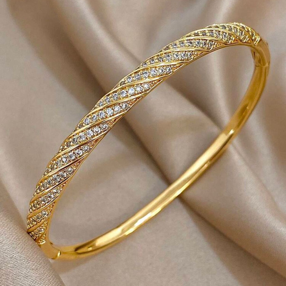 Copper Luxe Elegant Zircon Bangle | 18K Gold Plated Stainless Steel