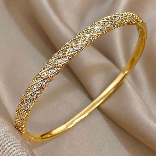 Copper Luxe Elegant Zircon Bangle | 18K Gold Plated Stainless Steel