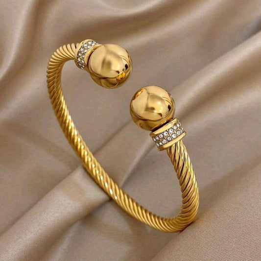 18k Elegant Luxury Zirconia Bracelet Golden Twisted Open Bangle gold plated bracelet